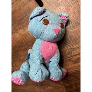 Vintage TYCO 1995 Doodle Pets 9" Plush Dog Pup Denim Wash Blue Pink Purple Stars